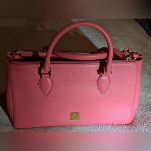 MCM Pink Leather Handbag Two Zipper Compartments Needs Crossbody Strap Nice
